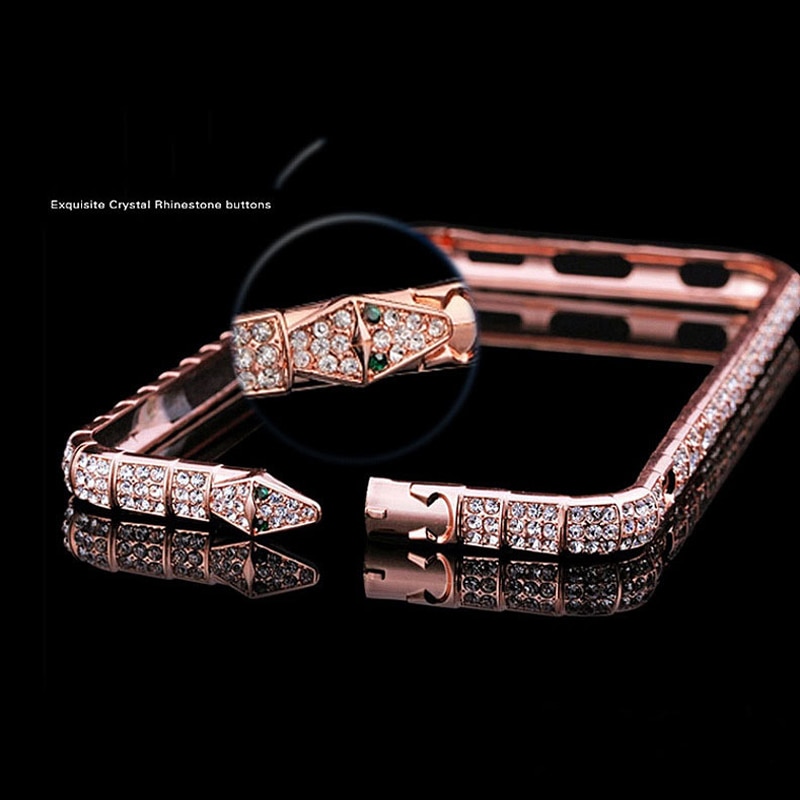 Luxuy Diamond Bumper on For iPhone XS Max XR 6 6S 7 8 Plus Metal Snake Buckle Frame Capa Glitter Crystal Rhinestone Phone Case (10)