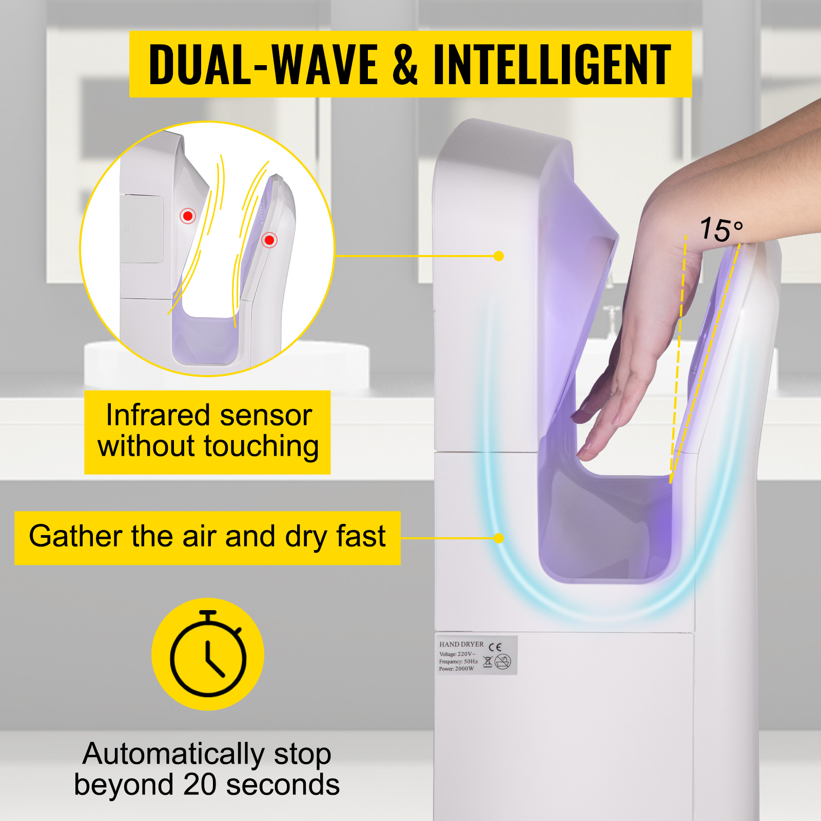 Jet Hand Dryer,White,High-Speed