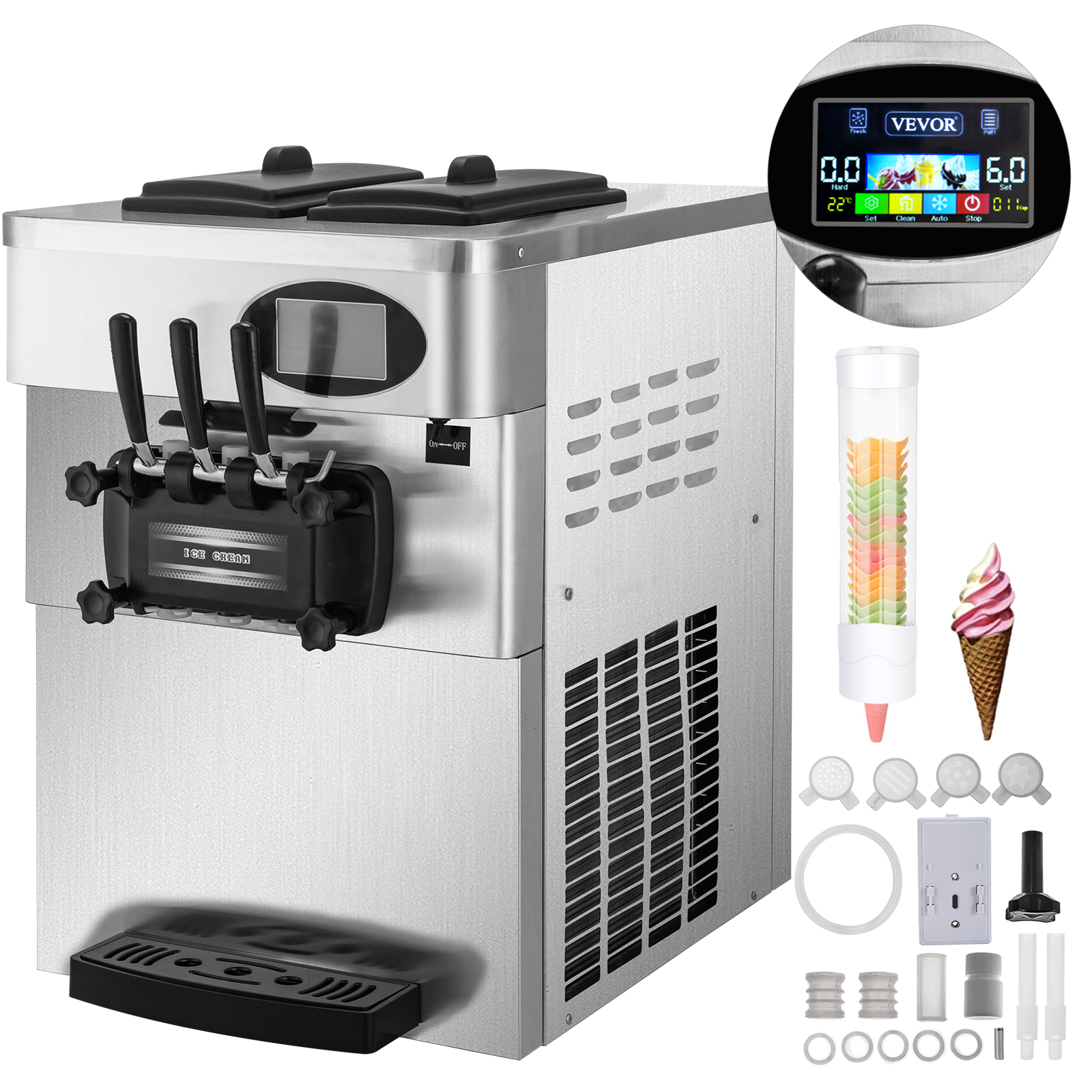 Soft Serve Machine,2200W,2+1 Flavors