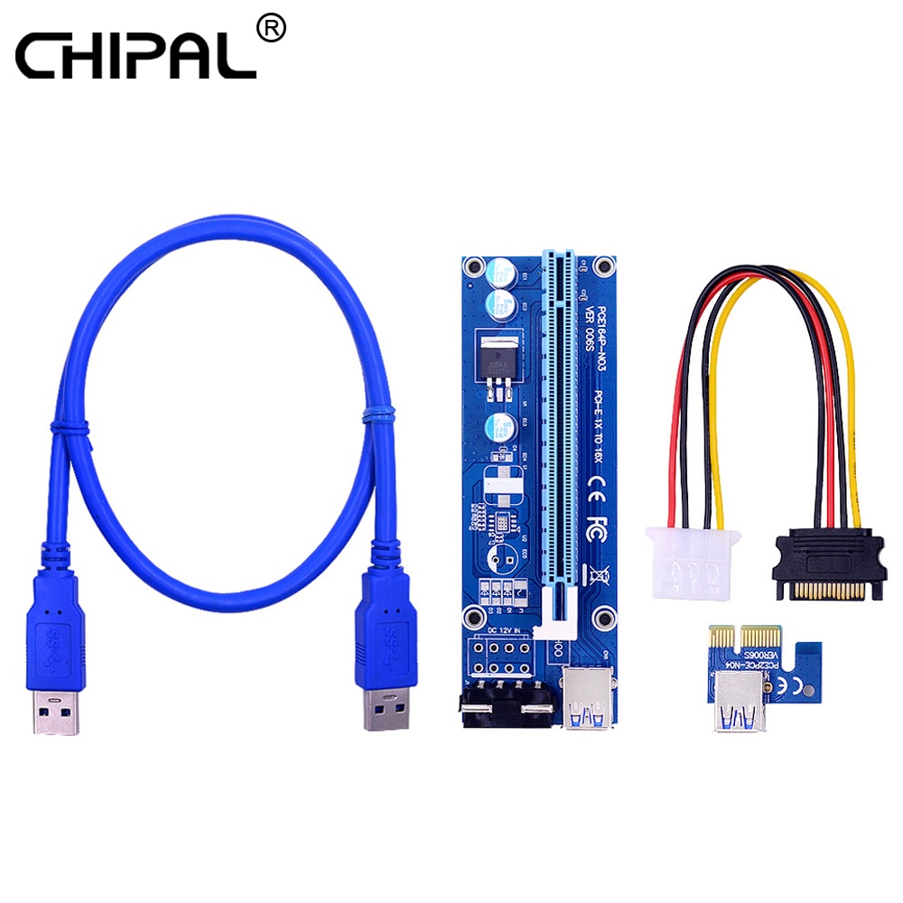 CHIPAL 0.6M 1M VER006S PCI-E 1X to 16X Riser Card PCIe Extender SATA to 4Pin Power USB 3.0 Cable for Video Graphics Card