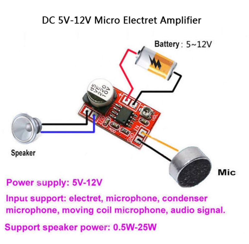 DC 5V-12V Micro Electret Amplifier MIC Condenser Mini Microphone Amplifier Board