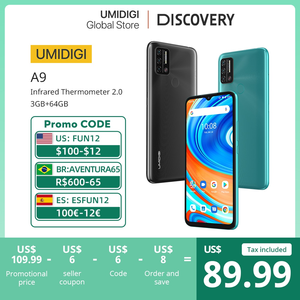 UMIDIGI A9 Pro Android Smartphone Unlocked 32/48MP Quad Camera 4GB 64GB 6GB 128GB Helio P60 6.3