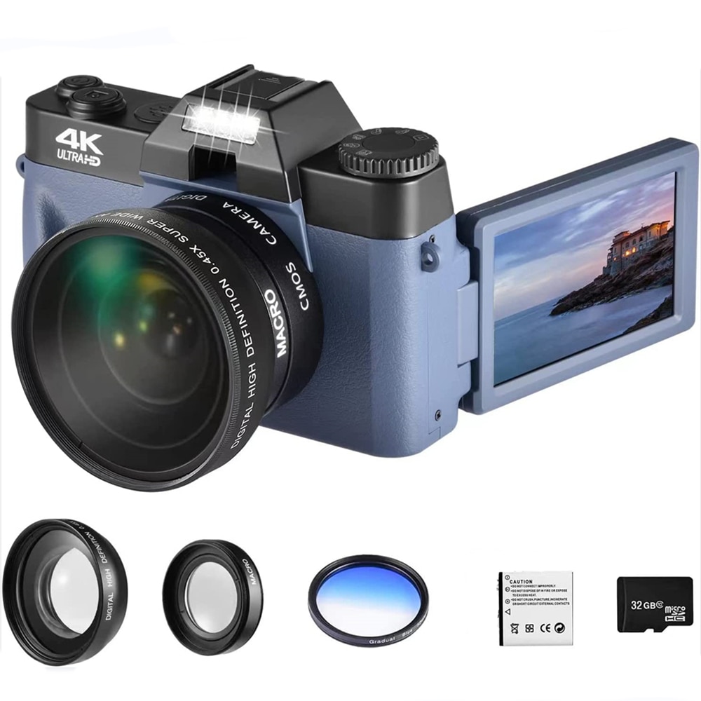Macro Lens 4K Digital Camera Flip Screen Selfie Camcorder 48MP Youtube Vlog WIFI Webcam Vintage Video Recorder 16X Wide Angle