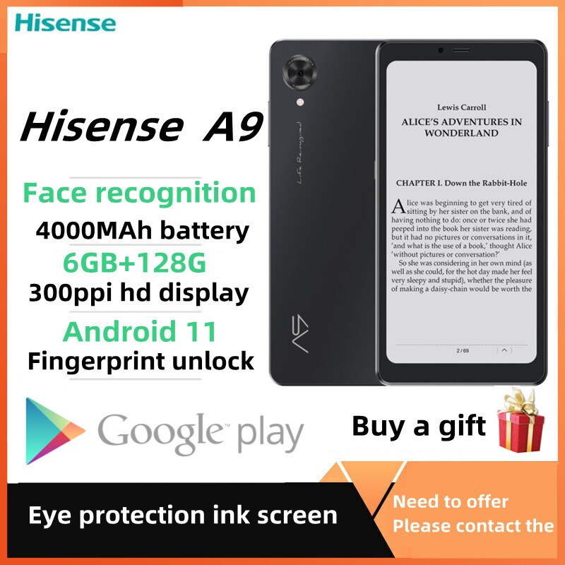 Hisense A9 Reading Smartphone 6G+128G Dual SIM Card HIFI Ereader 6.1Inch EInk Display 300DPI 4000mAh