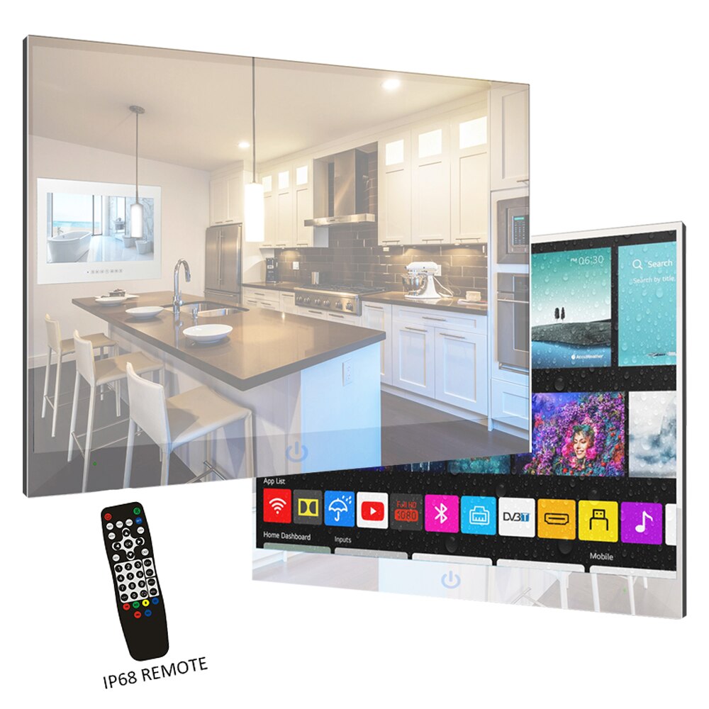 Soulaca 22 Inch Mirror Smart TV Remote Control for Bathroom IP66 Waterproof Android 7.1 WiFi Bluetooth Speakers