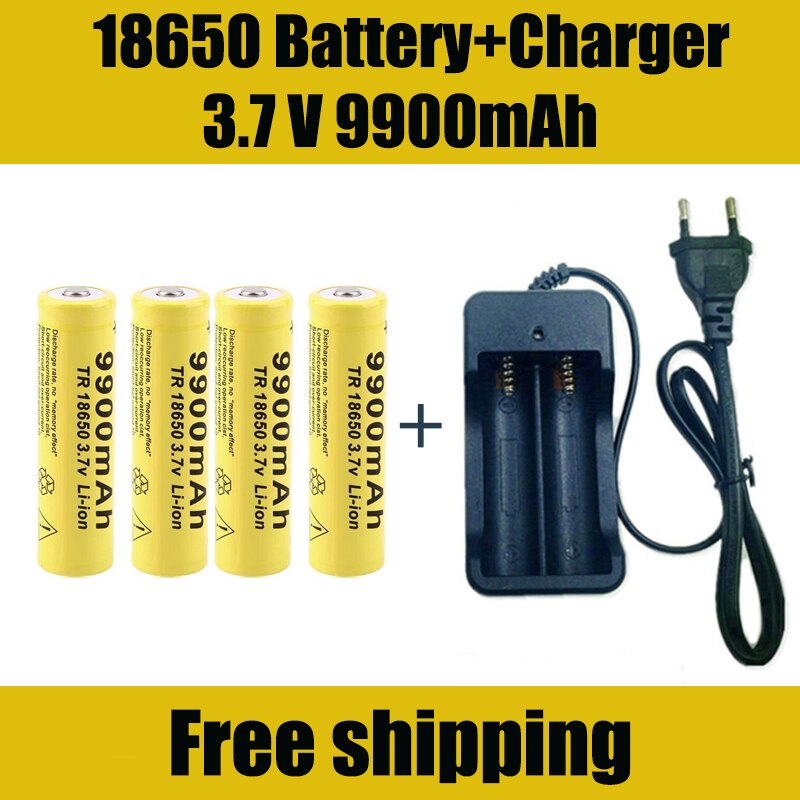 18650 Battery Rechargeable Battery 3.7V 18650 9900mAh Capacity Li-ion Rechargeable Battery For Flashlight Torch Battery+Charger