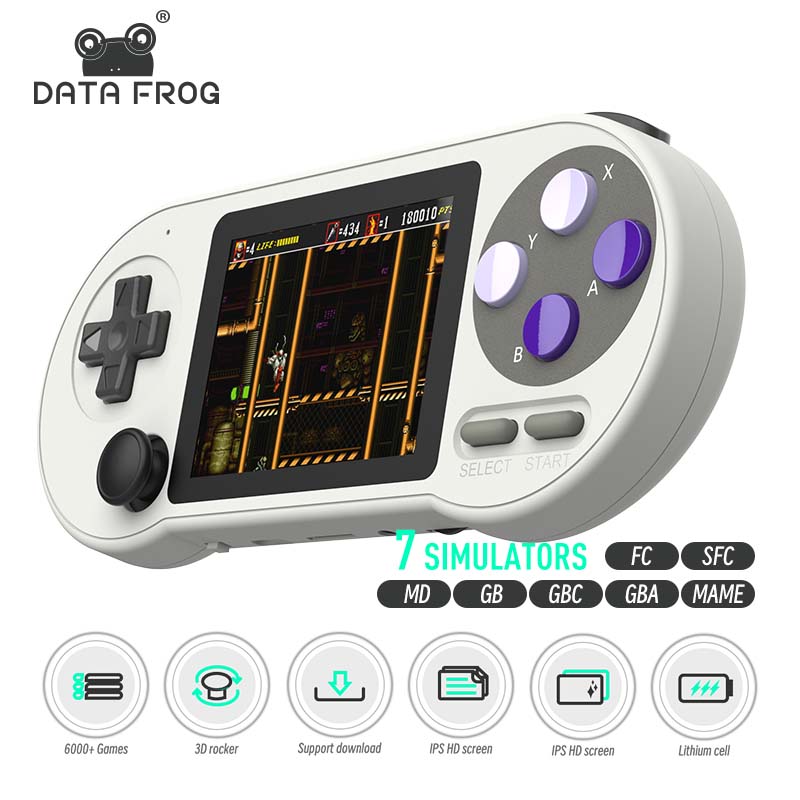 DATA FROG SF2000 3 inch IPS Handheld Game Console Player Mini Portable Built-in 6000 Games Retro Games Support AV Output