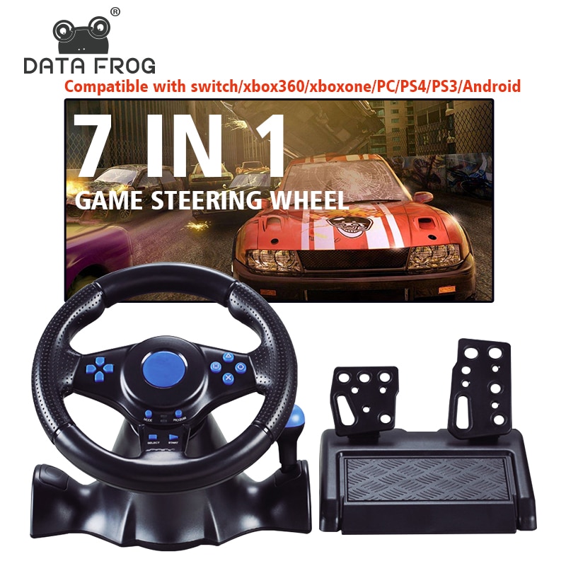 Data Frog Racing Game Steering Wheel for PS3/PC Double Vibration Steering Wheel with Throttle Brake for Computer/PlayStation 3
