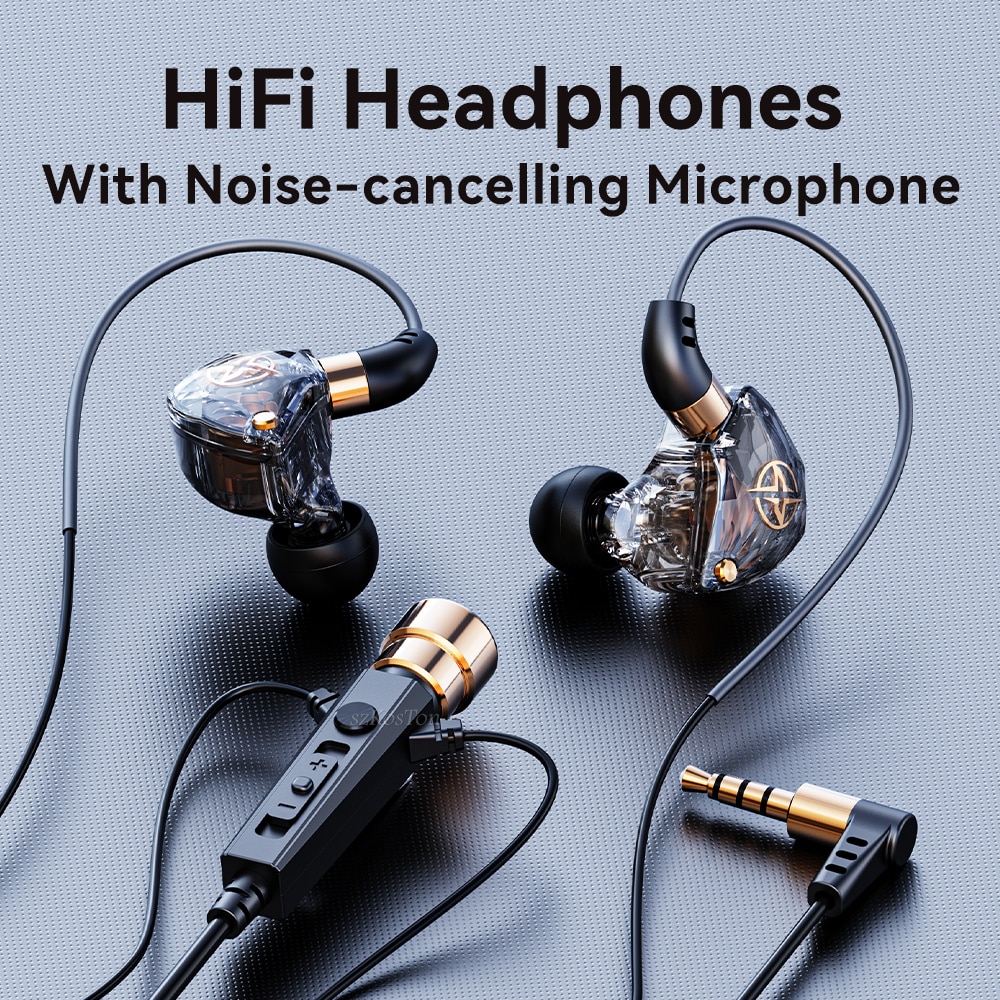 HiFi Wired Headphones with Microphone Noise-Cancelling Dynamic Earphones In Ear Earbuds Bass Headset For Sports Fitness Music