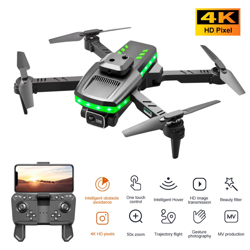Folding LED FPV Drone 4K HD Dual Camera Aerial Fixed-Height Photography 360 ° Obstacle Avoidance UAV Four-axis Aerial Vehicle