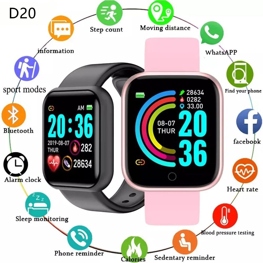 D20 y68 Smart Watches Electronic Sports Smartwatch Fitness Tracker For Android Smartphone IP67 Waterproof Watch
