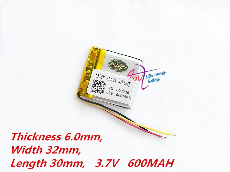 3 line lithium polymer battery 603230 603030 3.7V 600MAH digital products navigation GPS Rechargeable Li-ion Cell