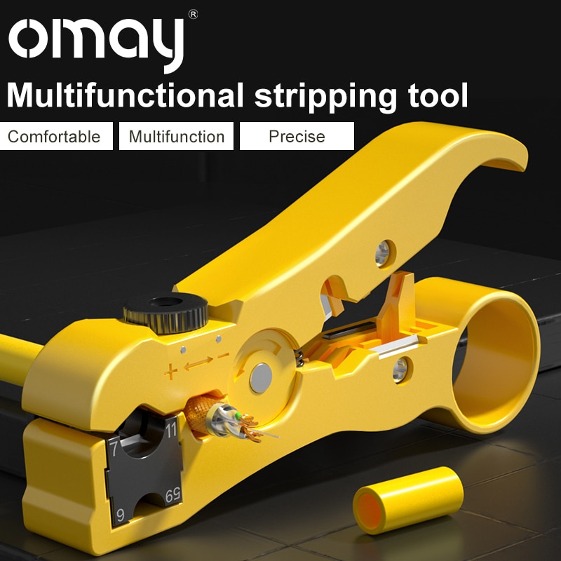 OMAY Multi-functional Wire Coax Coaxial Stripping Tool for UTP/STP RG59 RG6 RG7 RG11 Universal Cable Stripper Cutter Pliers