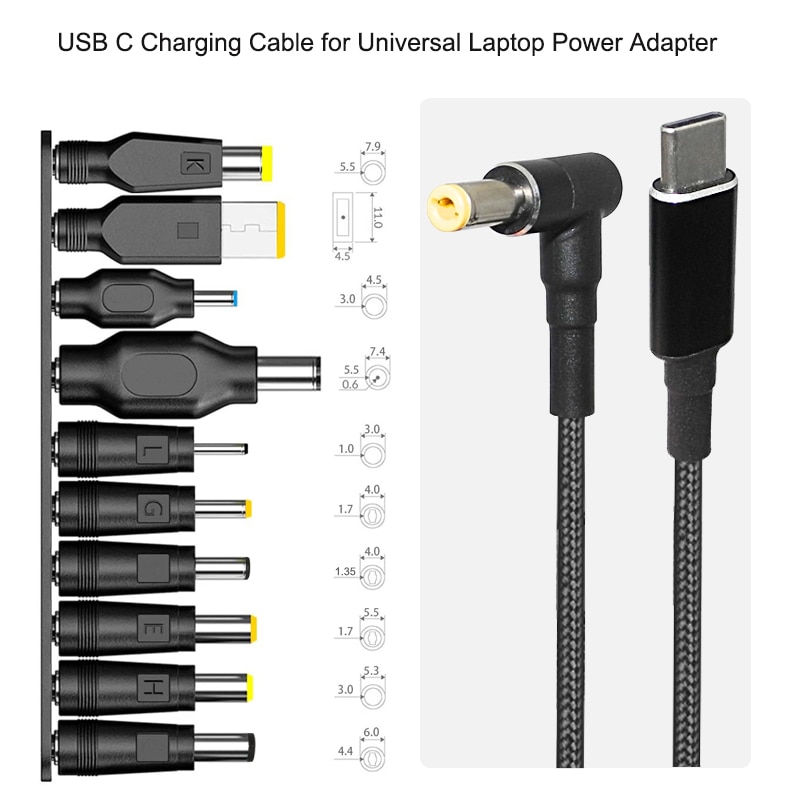 1.8m 100W USB Type C Cable Adapter for Asus Hp Lenovo Laptop USB-C to Universal Connector Jack Plug Converter Laptop Power Cable