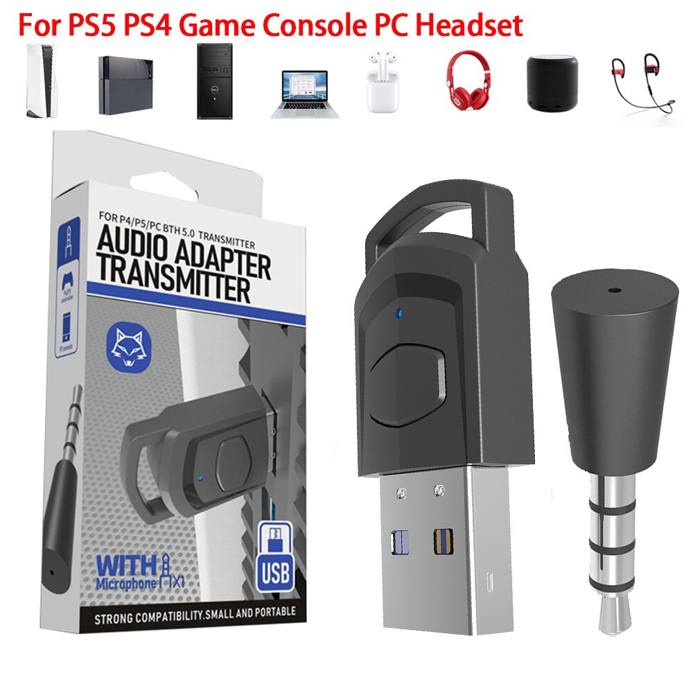 Wireless Game Audio Headphone Adapter Receiver for PS5 PS4 Game Console PC Headset Bluetooth-compatible Audio Transmitter