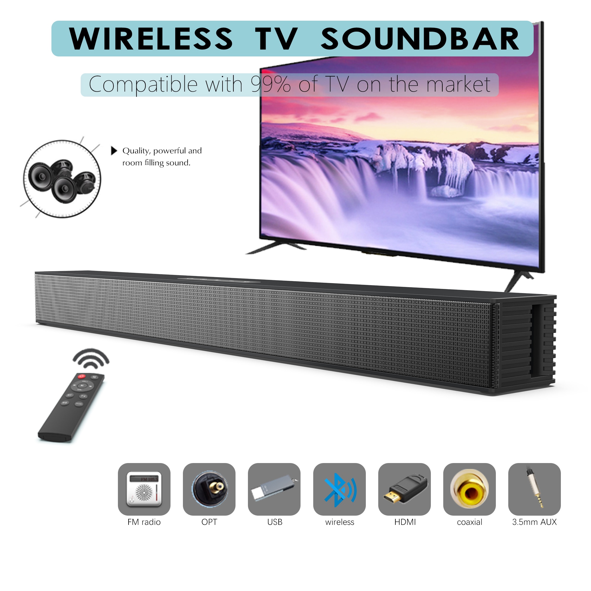 Wall-mounted TV Soundbar Home Theater 40W Wireless Speaker Support Optical Coaxial HDMI-compatible AUX With Subwoofer For TV PC