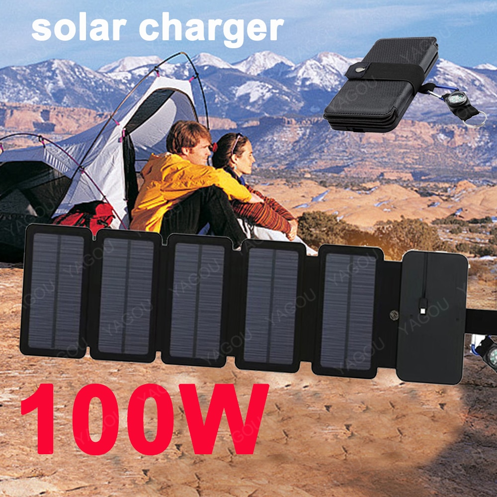 Foldable Solar Panel 100W USB Solar Cell Portable Folding Waterproof 5V Solar Charger Outdoor Mobile Power Battery Sun Charging