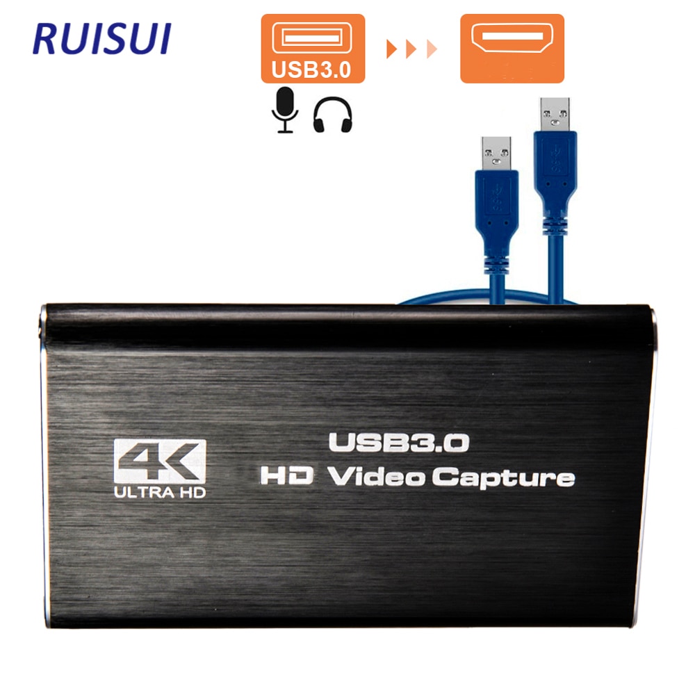 Video Capture Card 1080P 4K 60fps USB3.0 Port Audio Card for Youtube Games PS3/4 Live Broadcasts Video Recording Converter