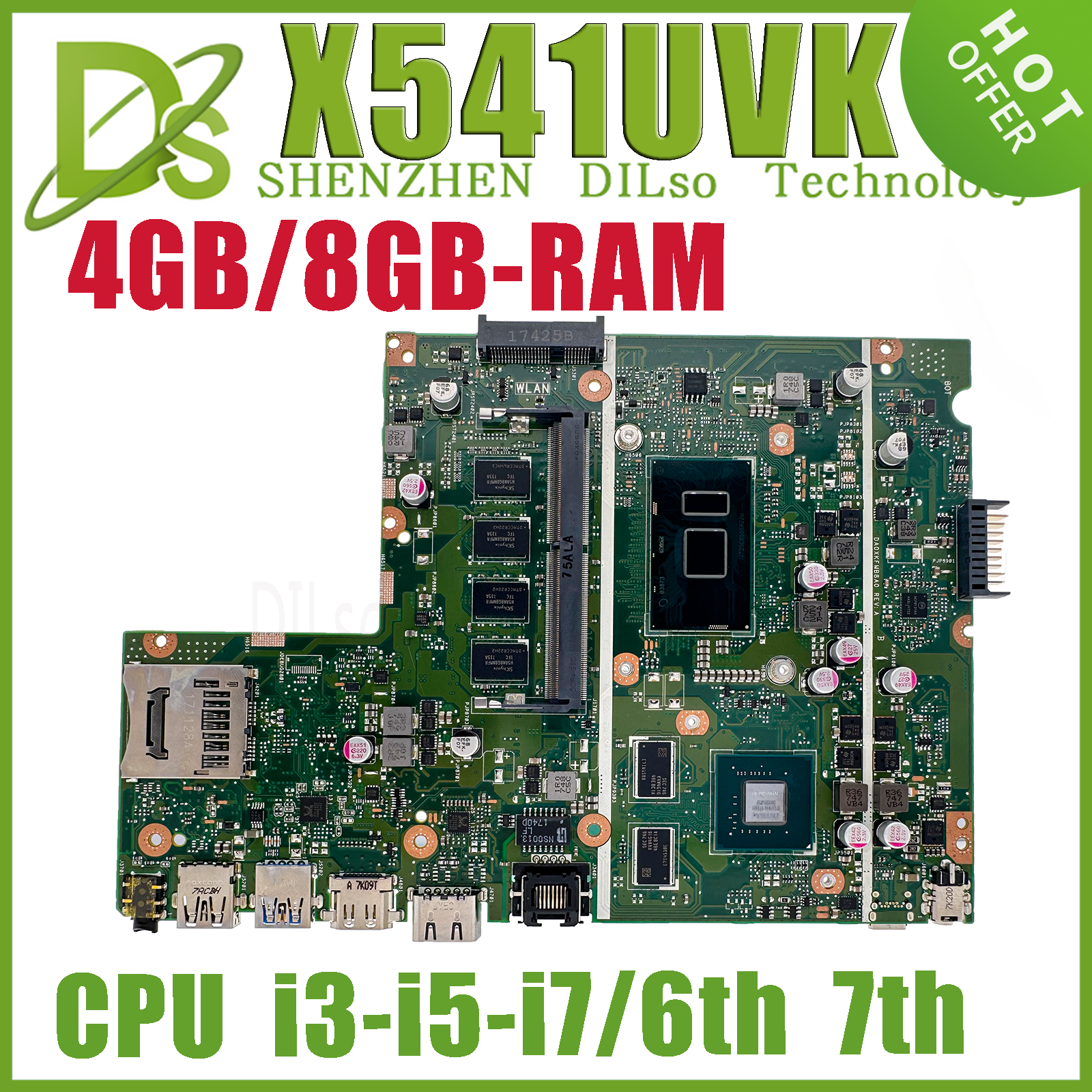PLACA X541UV Mainboard For ASUS X541U X541UJ A541U X541UVK K541U Laptop Motherboard With 4GB 8G I3-6TH I5 I7 GT920M 100% Working