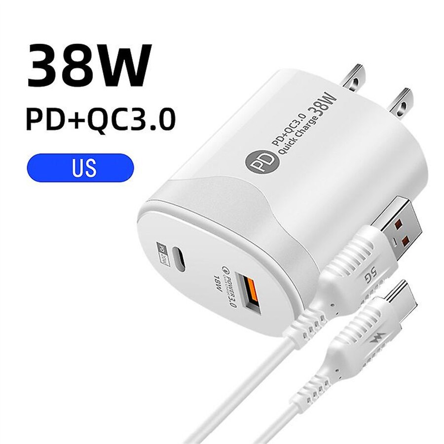 Dual Port Wall Charger Quick Charge American Standard PD20W Power3.0 Fast Charging Adapter with USB Type C Cable