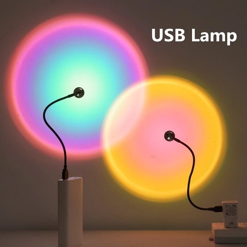 USB Led Sunset Lamp Projector Night Light Mood Light Mobile Phone Selfie Lamp For Bedroom Living Room Wall Photography Self Neon