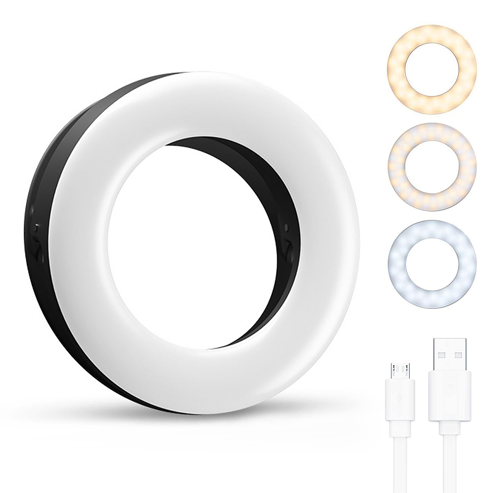 Selfie Light Ring Lights Led Circle Mini Light Clamp for Phones, Rechargeable Clip-on Makeup Fill Light Laptop Camera Video