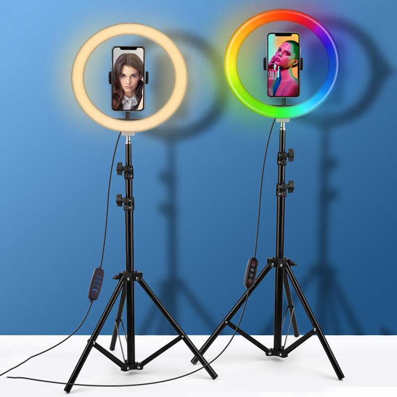 RGB LED Ring Light 10 Inch Stand 26CM Rainbow Ringlight USB With Phone Stand 16 Light Colors For Live Video Broadcast Photo