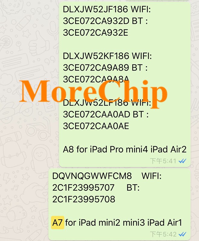 For iPad iCloud Unlock Serial Number Mini 1 2 3 4 5 6 7 Air1 2 2019 2018 Pro Wifi Address A5 A6 A7 A8 A9 A10 A11 SN Code NO.