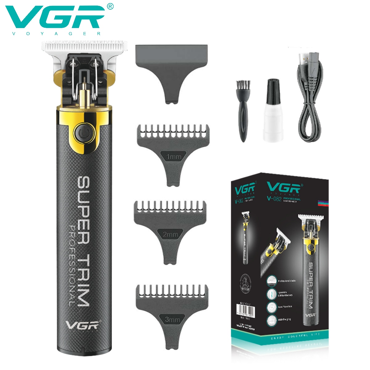 VGR Professional Hair Clipper T9 Hair Cutting Machine Cordless Haircut Machine Rechargeable Bald Barber Trimmer for Men V-082