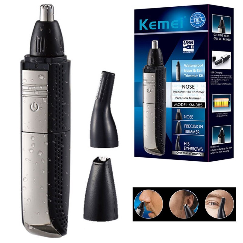 Keme 385 3in1 Waterproof Nose Ear Hair Trimmer For Men Rechargeable Eyebrow Beard Trimmer Electric Ear Cleaner Nose Hair Removal