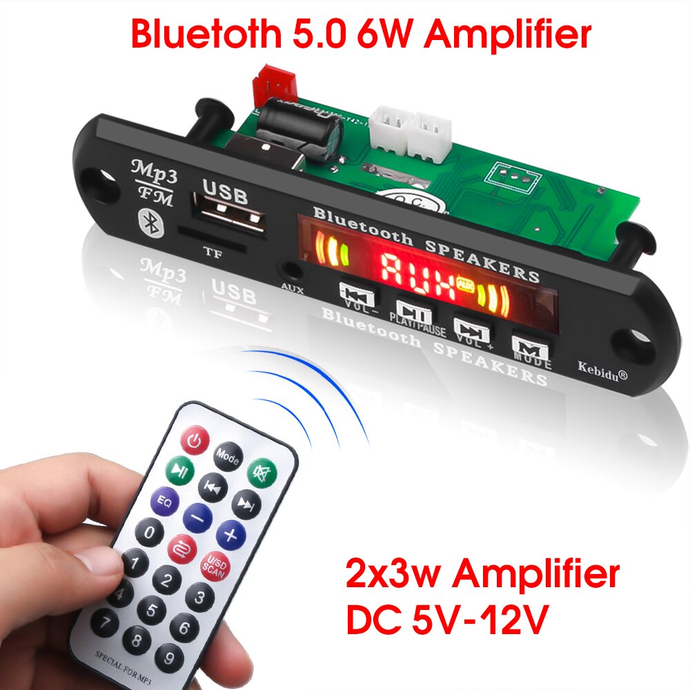 KEBIDU Hands-free MP3 Player Decoder Board 5V 12V Bluetooth5.0 80W amplifier Car FM Radio Module Support FM TF USB AUX Recorders