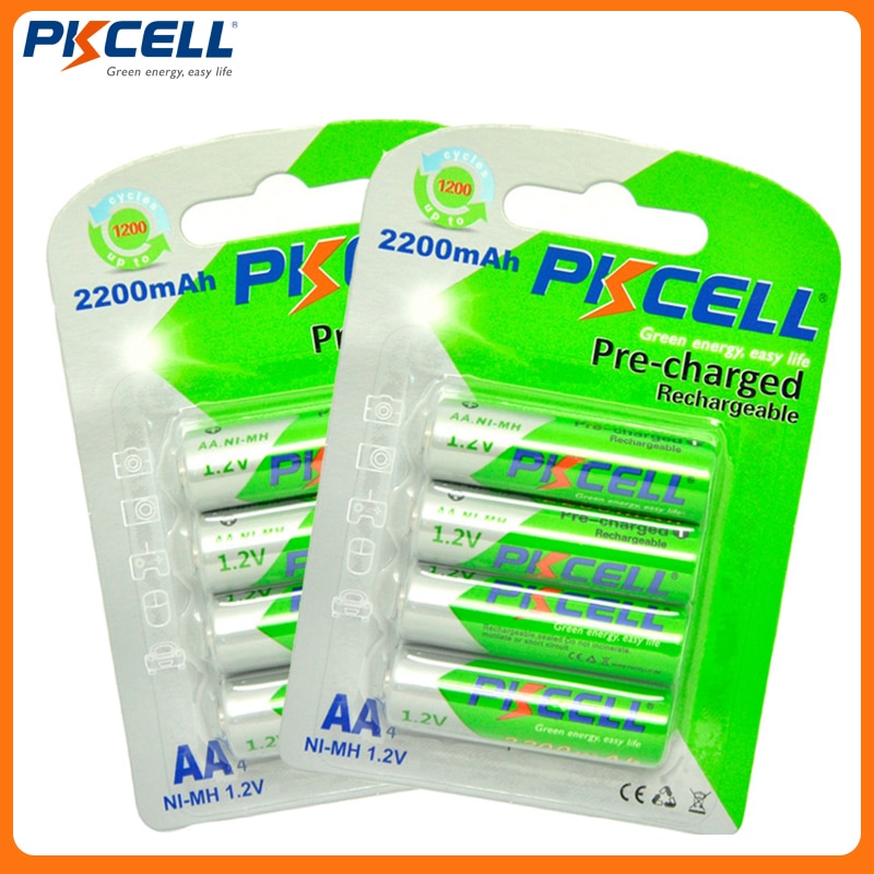8pcs/2card PKCELL AA Rechargeable Battery NiMH 1.2V 2200mAh Ni-MH 2A  AA Pre-charged Batteries low self discharge toys Batteries